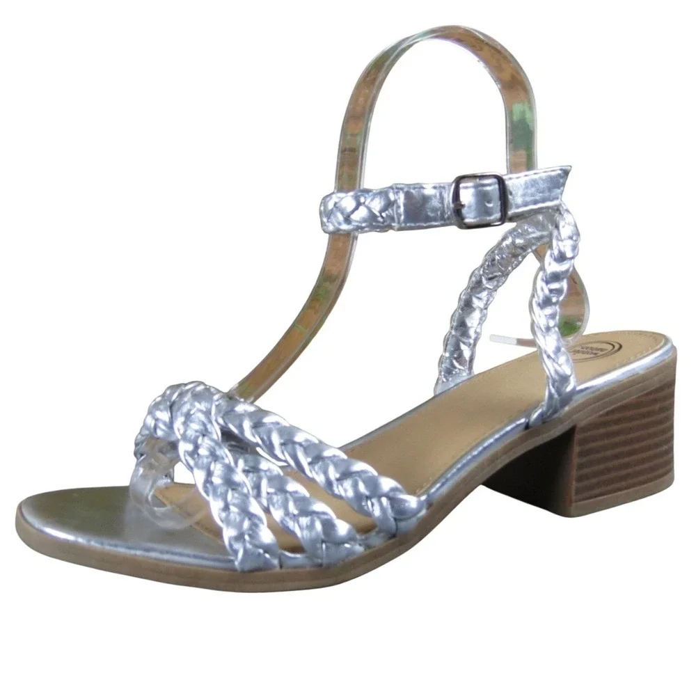 Wonder Nation Girls‎ Silver Braid Sandal Block Heel Synthetic Size 4 Chic Dressy